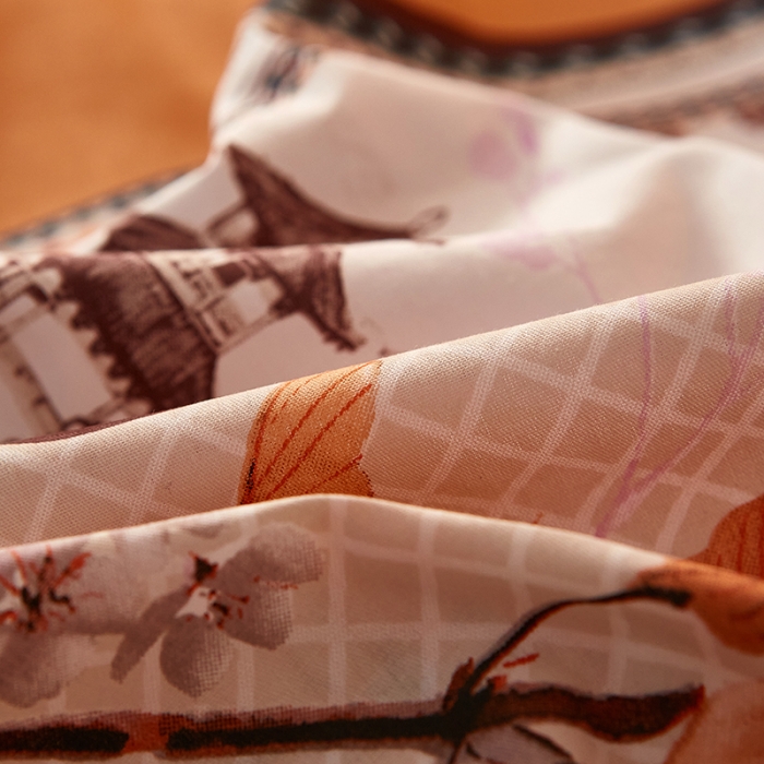 91家纺网 家纺一手货源 找家纺 雲归梦2021全棉大版四件套第二批花卉格调系列 江山如画橙