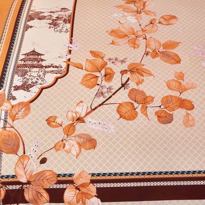 91家纺网 家纺一手货源 找家纺 雲归梦2021全棉大版四件套第二批花卉格调系列 江山如画橙