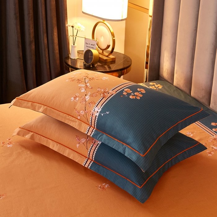 91家纺网 家纺一手货源 找家纺 雲归梦2021全棉大版四件套第二批花卉格调系列 江山如画橙