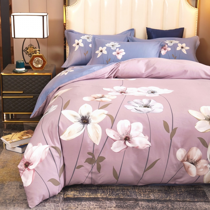 91家纺网 家纺一手货源 找家纺 雲归梦2021全棉大版四件套第二批花卉格调系列 兰庭浅雨-粉