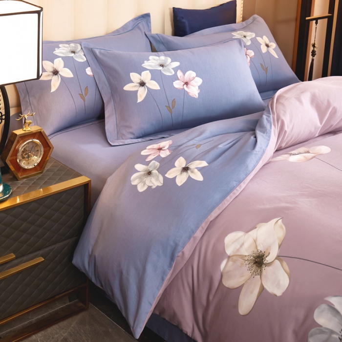 91家纺网 家纺一手货源 找家纺 雲归梦2021全棉大版四件套第二批花卉格调系列 兰庭浅雨-粉