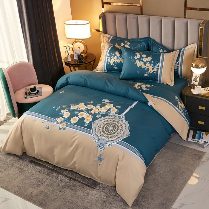 91家纺网 家纺一手货源 找家纺 雲归梦2021全棉大版四件套第二批花卉格调系列 倾魅绿