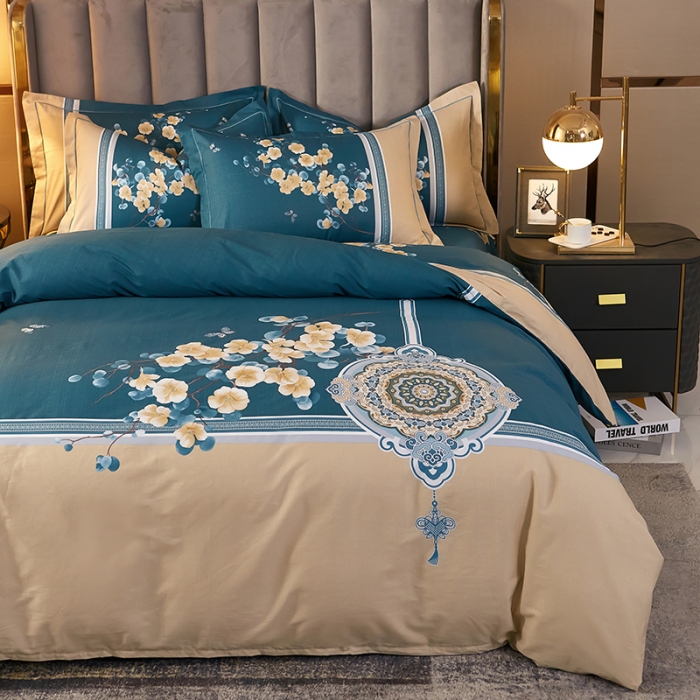 91家纺网 家纺一手货源 找家纺 雲归梦2021全棉大版四件套第二批花卉格调系列 倾魅绿