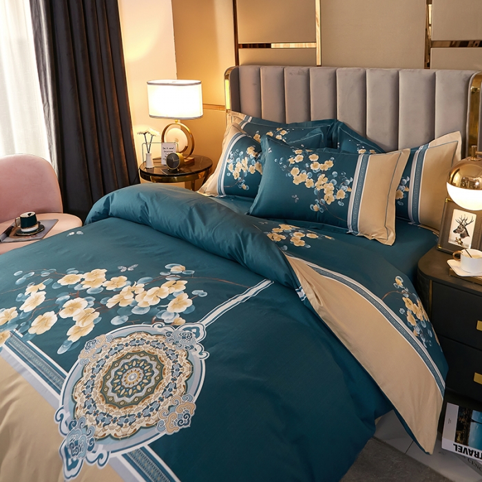 91家纺网 家纺一手货源 找家纺 雲归梦2021全棉大版四件套第二批花卉格调系列 倾魅绿