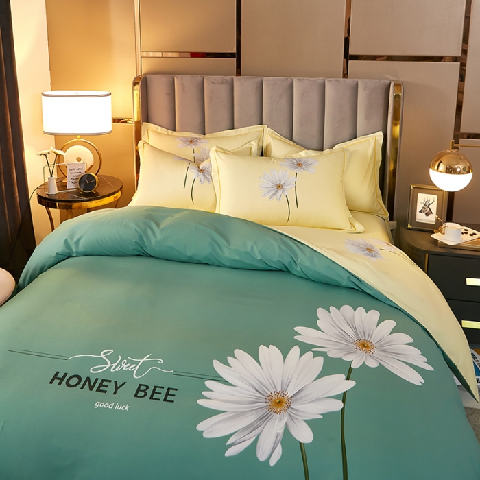 91家纺网 家纺一手货源 找家纺 雲归梦2021全棉大版四件套第二批花卉格调系列 心花怒放绿