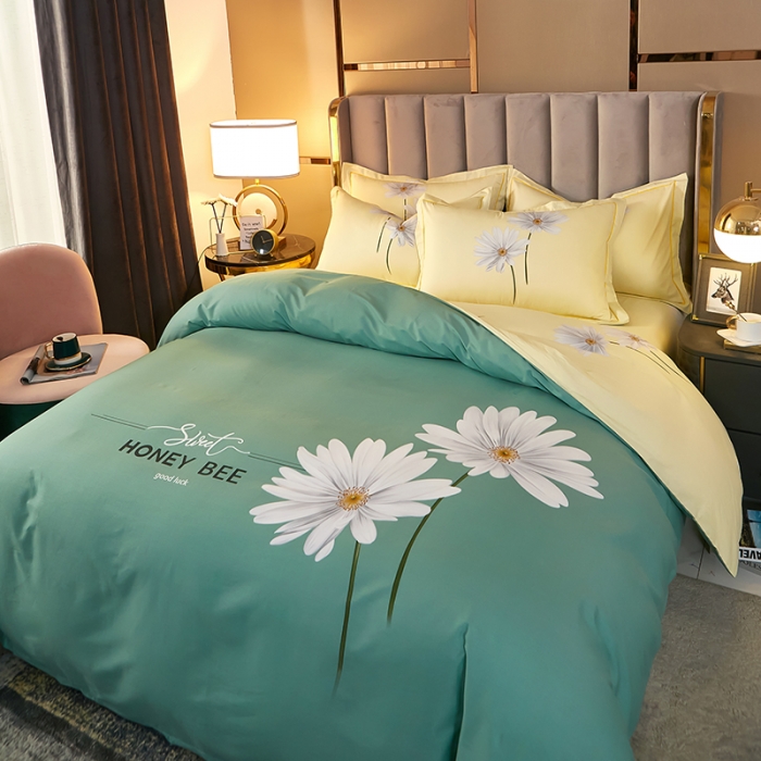 91家纺网 家纺一手货源 找家纺 雲归梦2021全棉大版四件套第二批花卉格调系列 心花怒放绿