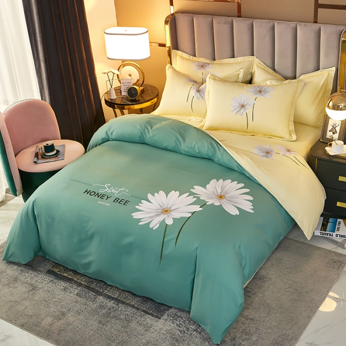 91家纺网 家纺一手货源 找家纺 雲归梦2021全棉大版四件套第二批花卉格调系列 心花怒放绿