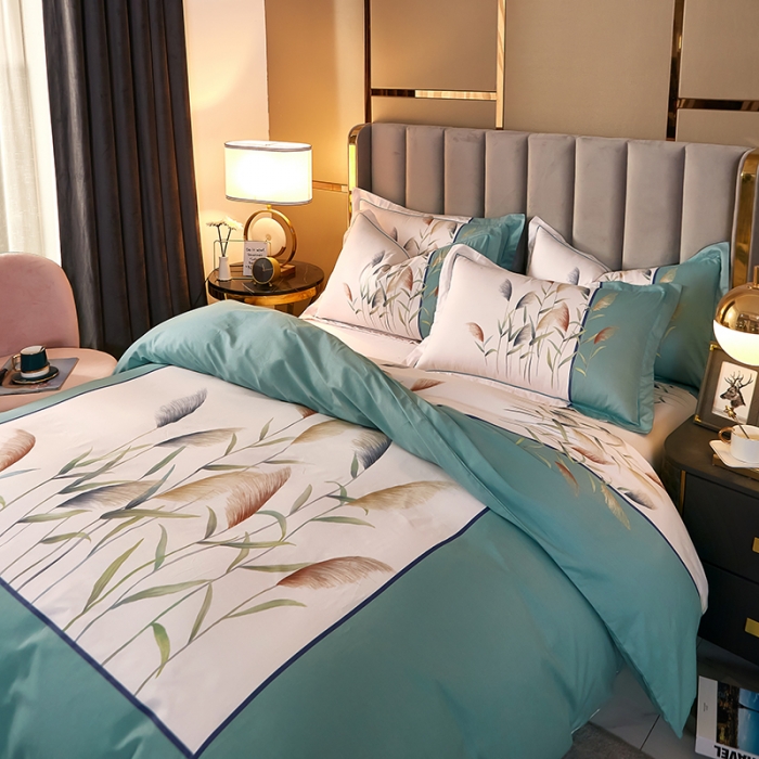 91家纺网 家纺一手货源 找家纺 雲归梦2021全棉大版四件套第二批花卉格调系列 一米阳光绿