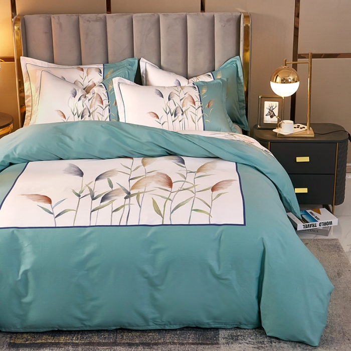 91家纺网 家纺一手货源 找家纺 雲归梦2021全棉大版四件套第二批花卉格调系列 一米阳光绿