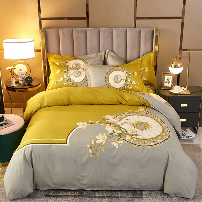 91家纺网 家纺一手货源 找家纺 雲归梦2021全棉大版四件套第二批花卉格调系列 意蕴黄