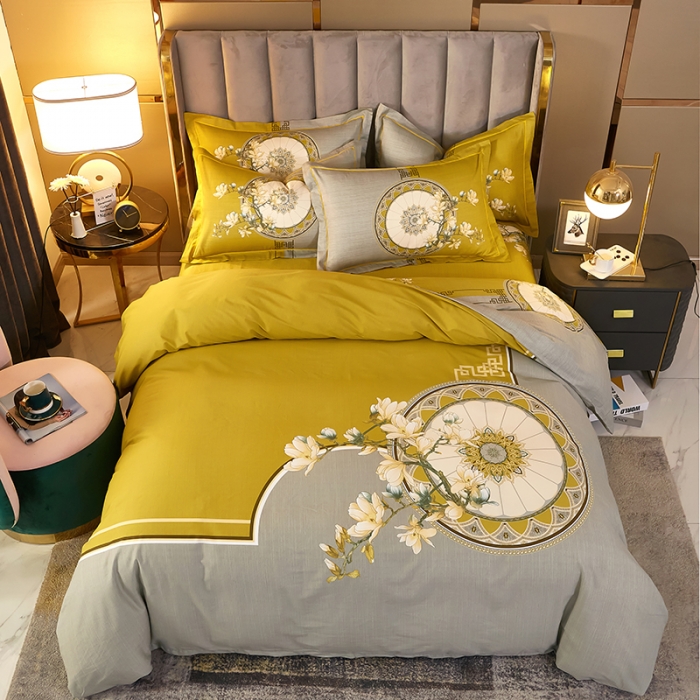 91家纺网 家纺一手货源 找家纺 雲归梦2021全棉大版四件套第二批花卉格调系列 意蕴黄