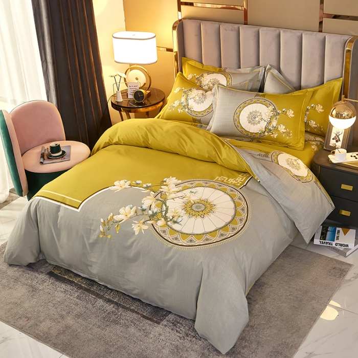 91家纺网 家纺一手货源 找家纺 雲归梦2021全棉大版四件套第二批花卉格调系列 意蕴黄