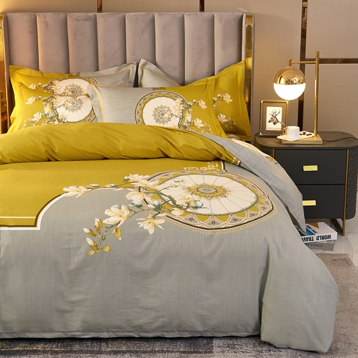 91家纺网 家纺一手货源 找家纺 雲归梦2021全棉大版四件套第二批花卉格调系列 意蕴黄