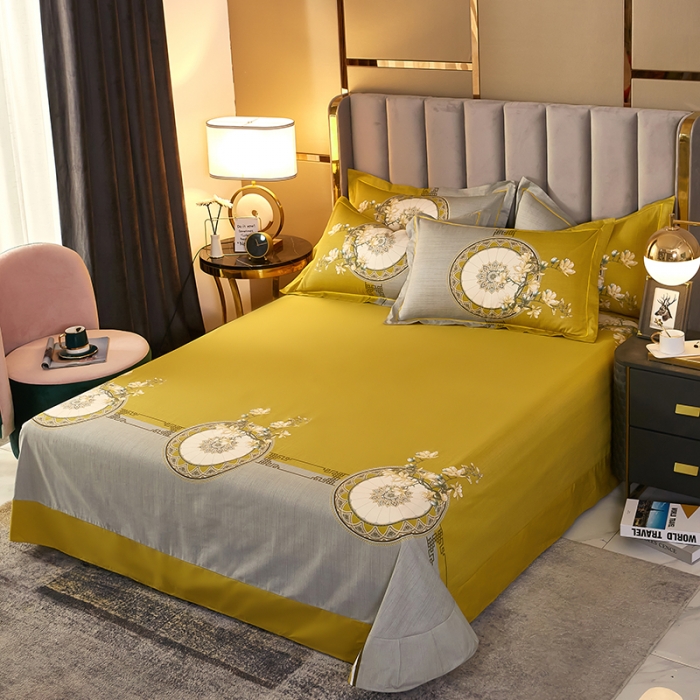 91家纺网 家纺一手货源 找家纺 雲归梦2021全棉大版四件套第二批花卉格调系列 意蕴黄