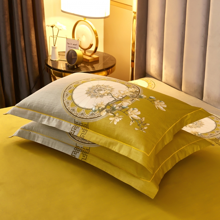 91家纺网 家纺一手货源 找家纺 雲归梦2021全棉大版四件套第二批花卉格调系列 意蕴黄