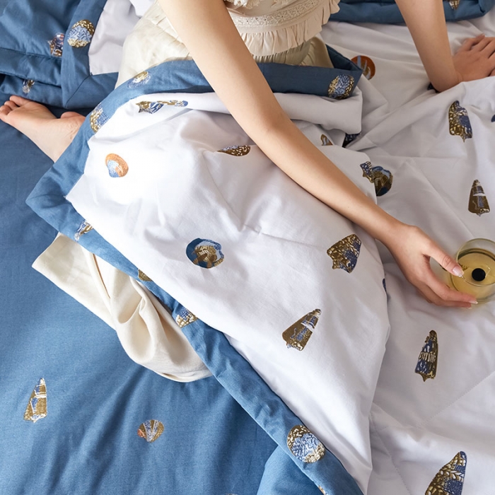 91家纺网 家纺一手货源 找家纺 莱福仕家纺 2022新款全棉喷气夏被四件套系列 贝壳情缘