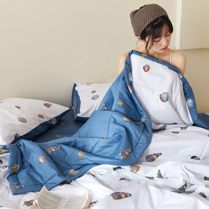 91家纺网 家纺一手货源 找家纺 莱福仕家纺 2022新款全棉喷气夏被四件套系列 贝壳情缘