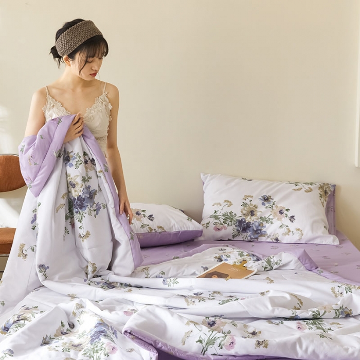 91家纺网 家纺一手货源 找家纺 莱福仕家纺 2022新款全棉喷气夏被四件套系列 花开曼舞