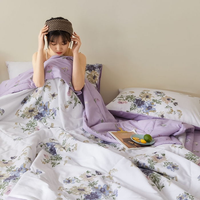 91家纺网 家纺一手货源 找家纺 莱福仕家纺 2022新款全棉喷气夏被四件套系列 花开曼舞