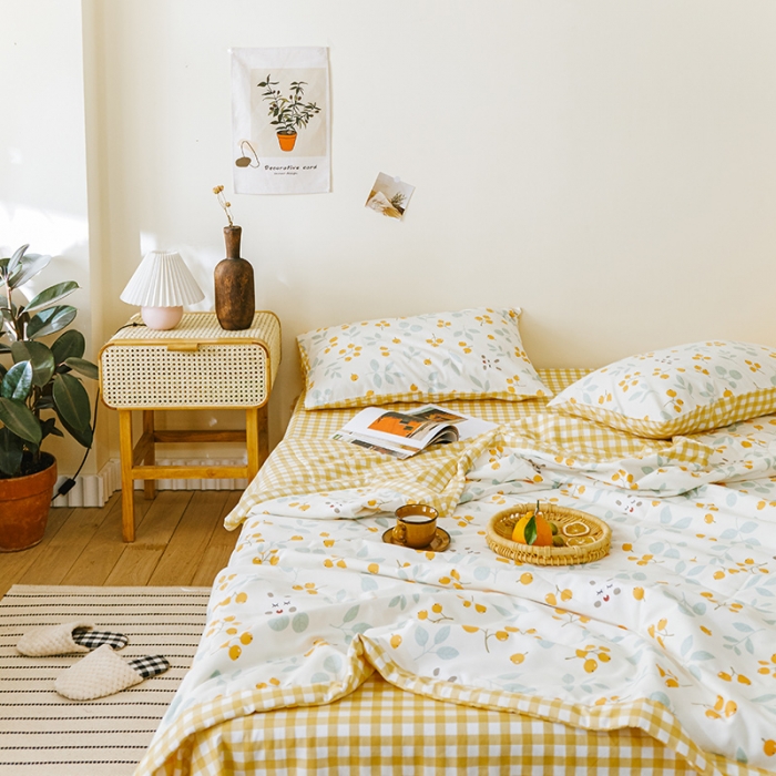 91家纺网 家纺一手货源 找家纺 莱福仕家纺 2022新款全棉喷气夏被四件套系列 春华秋实