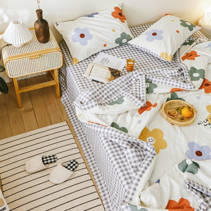 91家纺网 家纺一手货源 找家纺 莱福仕家纺 2022新款全棉喷气夏被四件套系列 太阳花