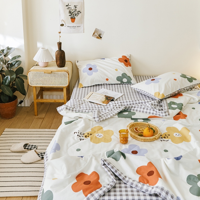 91家纺网 家纺一手货源 找家纺 莱福仕家纺 2022新款全棉喷气夏被四件套系列 太阳花