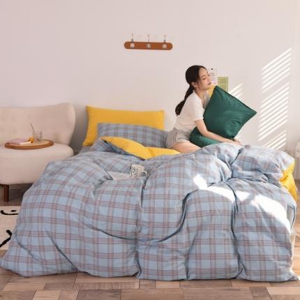 91家纺网 家纺一手货源 找家纺 （总）慕梵 2021新款全棉水洗棉四件套纯棉色织被套床单枕套