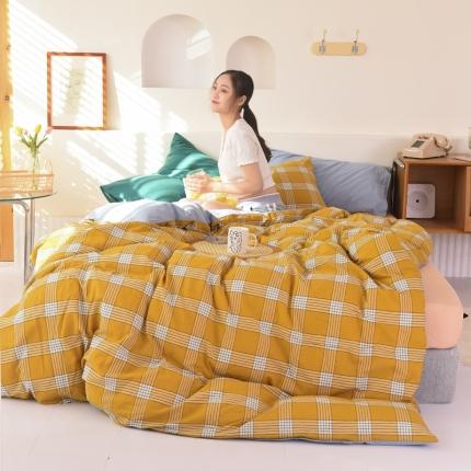 91家纺网 家纺一手货源 找家纺 （总）慕梵 2021新款全棉水洗棉四件套纯棉色织被套床单枕套