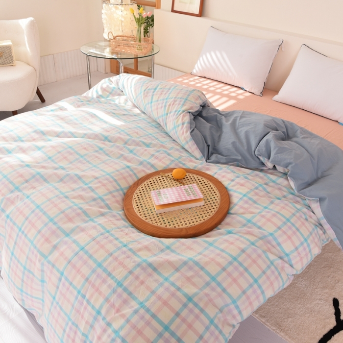 91家纺网 家纺一手货源 找家纺 慕梵 2021新款全棉水洗棉撞色系列单被套 冰激凌格