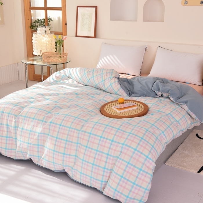 91家纺网 家纺一手货源 找家纺 慕梵 2021新款全棉水洗棉撞色系列单被套 冰激凌格