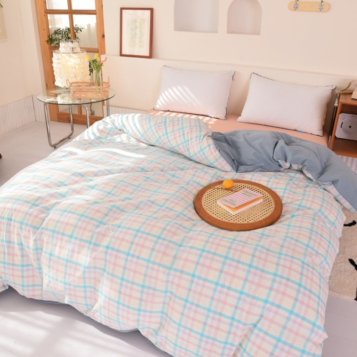 91家纺网 家纺一手货源 找家纺 慕梵 2021新款全棉水洗棉撞色系列单被套 冰激凌格