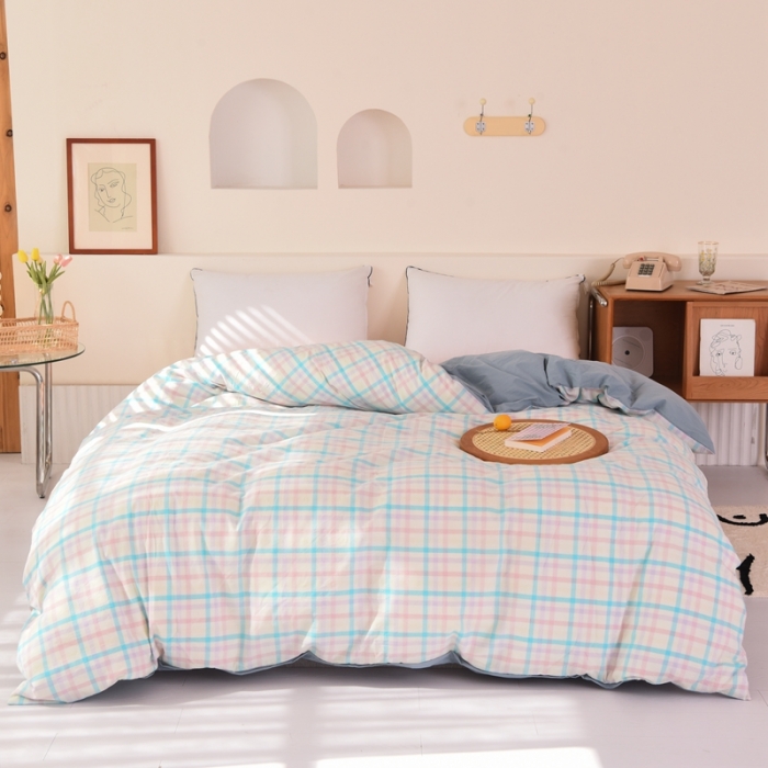 91家纺网 家纺一手货源 找家纺 慕梵 2021新款全棉水洗棉撞色系列单被套 冰激凌格