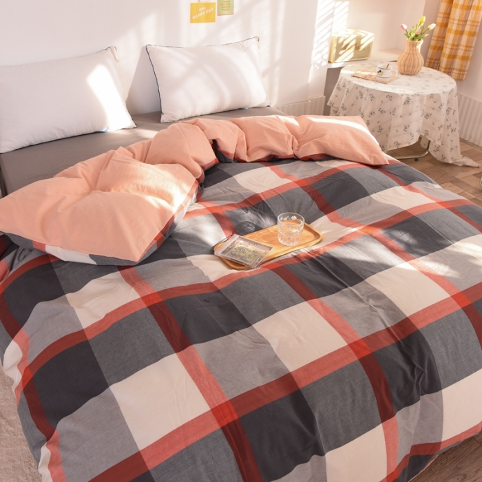 91家纺网 家纺一手货源 找家纺 慕梵 2021新款全棉水洗棉撞色系列单被套 加州格