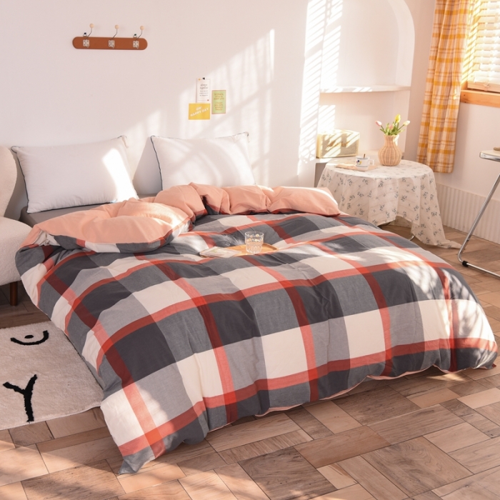 91家纺网 家纺一手货源 找家纺 慕梵 2021新款全棉水洗棉撞色系列单被套 加州格