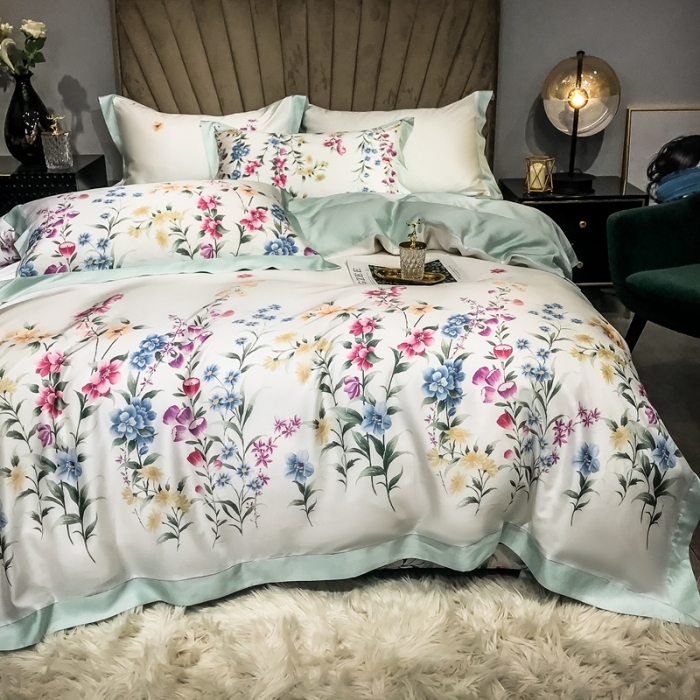 91家纺网 家纺一手货源 找家纺 朵美 2021新款60天丝印花四件套 岸芷汀兰