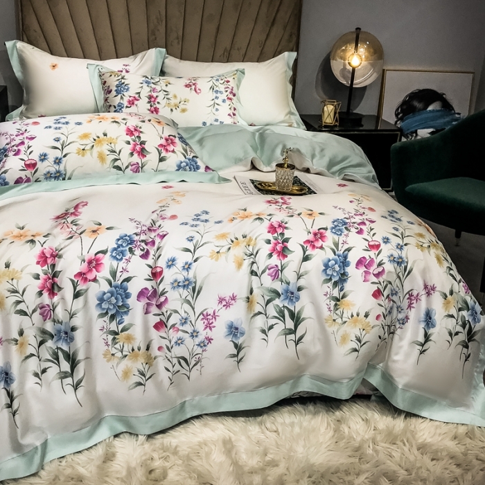 91家纺网 家纺一手货源 找家纺 朵美 2021新款60天丝印花四件套 岸芷汀兰