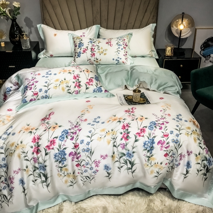 91家纺网 家纺一手货源 找家纺 朵美 2021新款60天丝印花四件套 岸芷汀兰