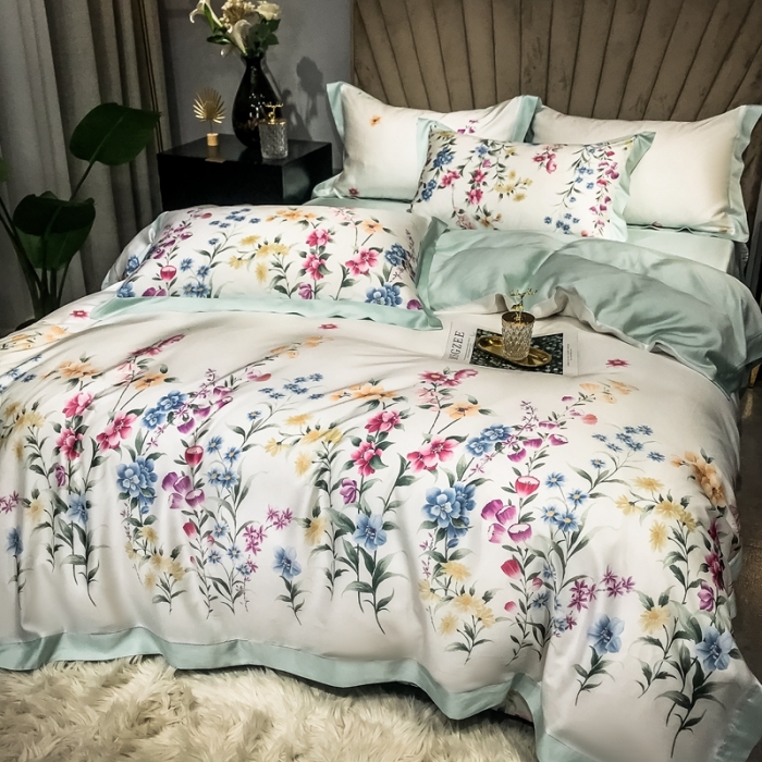 91家纺网 家纺一手货源 找家纺 朵美 2021新款60天丝印花四件套 岸芷汀兰