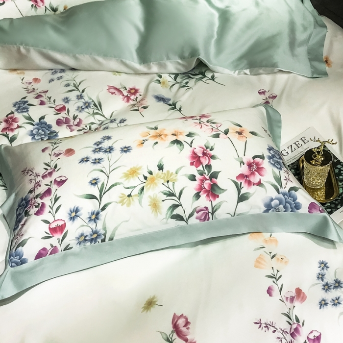 91家纺网 家纺一手货源 找家纺 朵美 2021新款60天丝印花四件套 岸芷汀兰