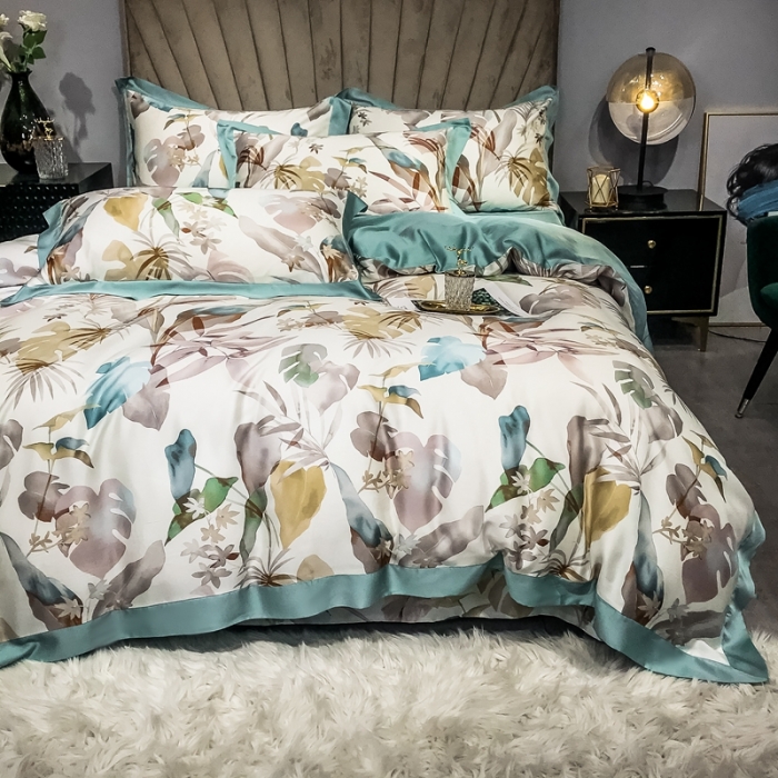 91家纺网 家纺一手货源 找家纺 朵美 2021新款60天丝印花四件套 丛林花影