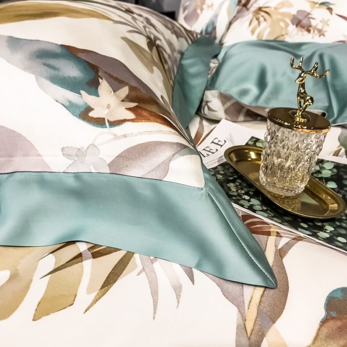 91家纺网 家纺一手货源 找家纺 朵美 2021新款60天丝印花四件套 丛林花影