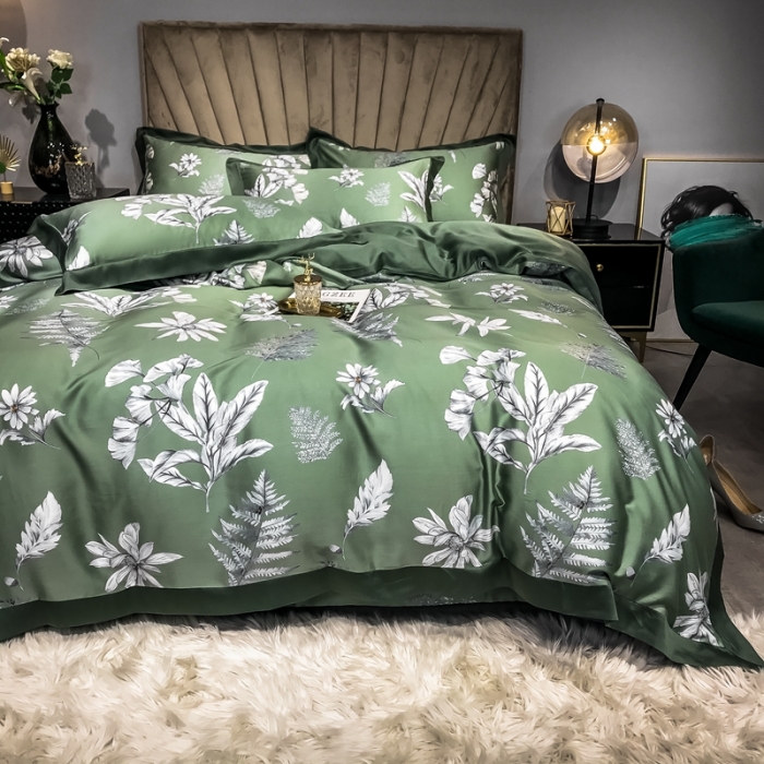 91家纺网 家纺一手货源 找家纺 朵美 2021新款60天丝印花四件套 归田园