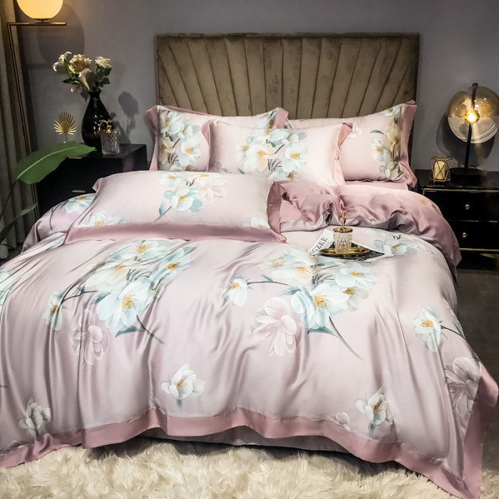 91家纺网 家纺一手货源 找家纺 朵美 2021新款60天丝印花四件套 花颜