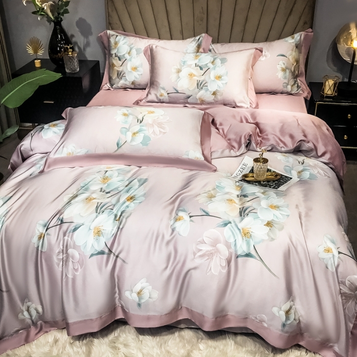 91家纺网 家纺一手货源 找家纺 朵美 2021新款60天丝印花四件套 花颜