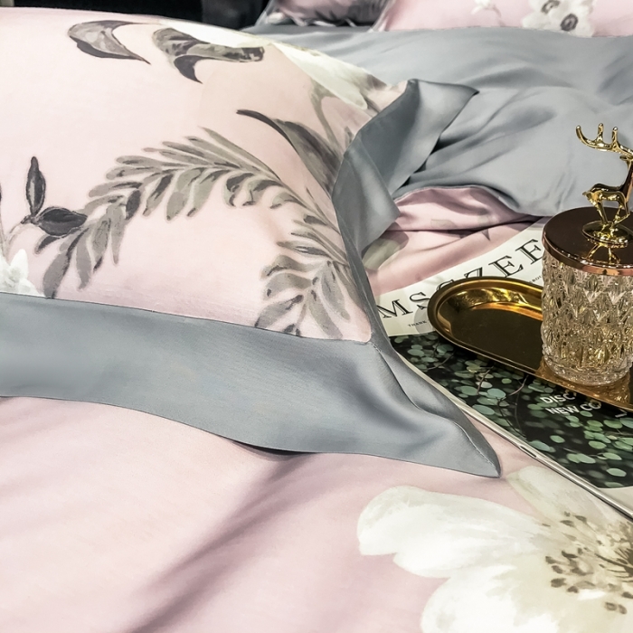 91家纺网 家纺一手货源 找家纺 朵美 2021新款60天丝印花四件套 郊游咖