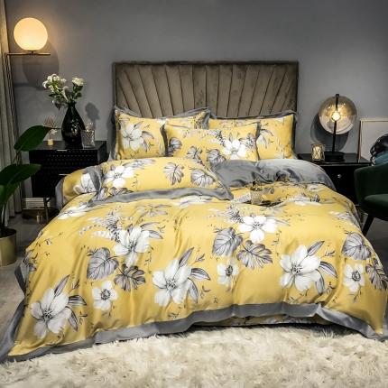 朵美 2021新款60天丝印花四件套 米卢黄