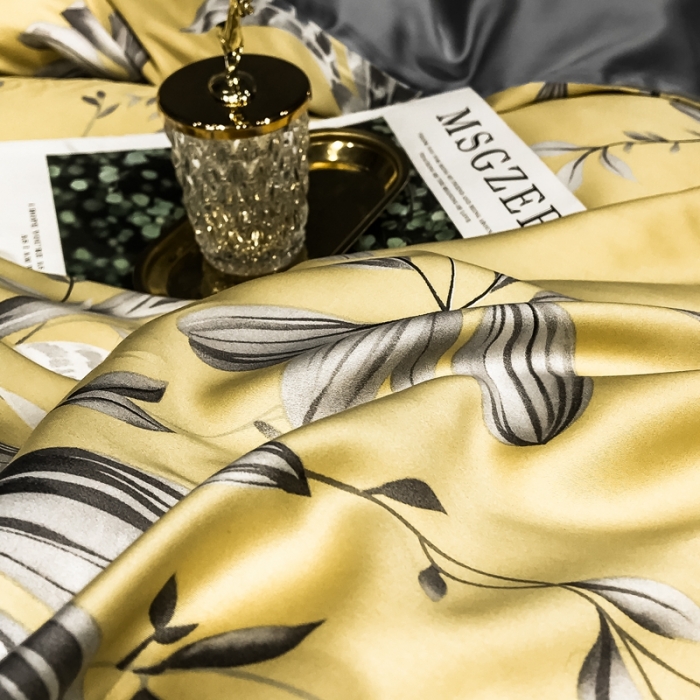 91家纺网 家纺一手货源 找家纺 朵美 2021新款60天丝印花四件套 米卢黄