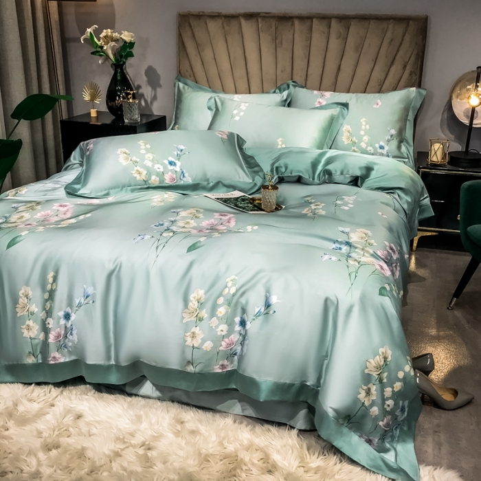 91家纺网 家纺一手货源 找家纺 朵美 2021新款60天丝印花四件套 轻吟花语