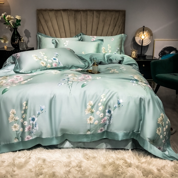 91家纺网 家纺一手货源 找家纺 朵美 2021新款60天丝印花四件套 轻吟花语