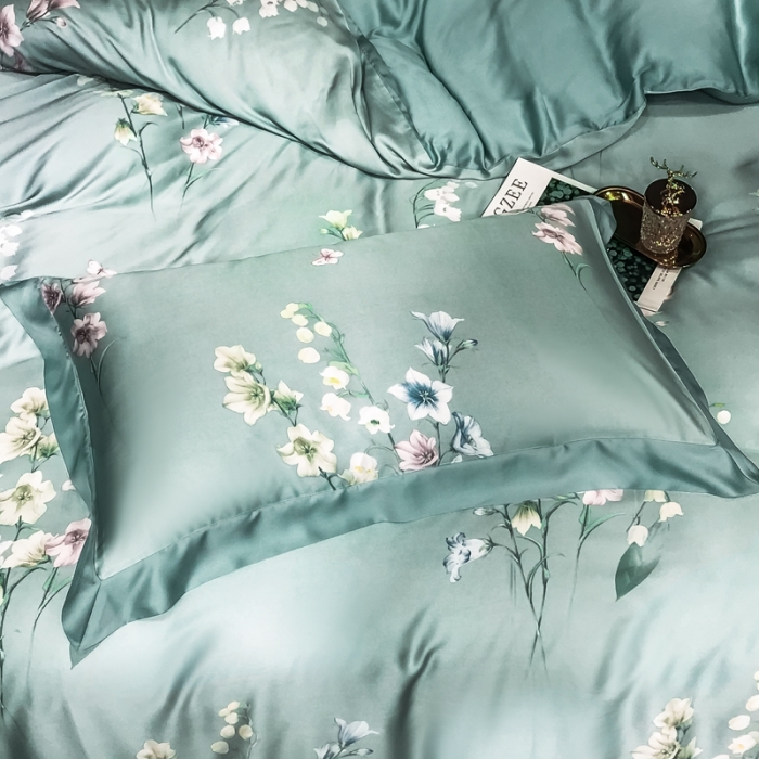 91家纺网 家纺一手货源 找家纺 朵美 2021新款60天丝印花四件套 轻吟花语